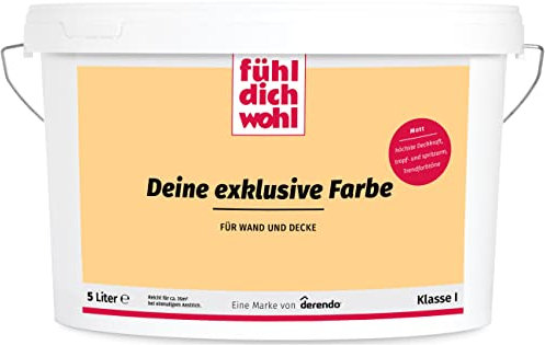 derendo Fühl Dich Wohl Deine Farbe gelb, matte Wandfarbe gelb, hohe Deckkraft, verschiedene Gelbtöne zur Auswahl (5L, Honiggelb)
