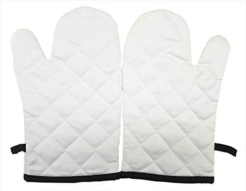Oven Heat Resistant Gloves - Comfortable Kitchen Gloves Silicone Oven Mitts Pot Holders - 100% Cotton Waterproof Non-Slip Oven Gloves with Fingers for BBQ, Baking Pizza, Grilling and Cooking (White)