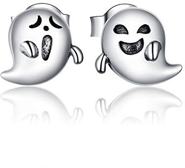 Qings Kleine Halloween Geister Ohrringe Sterling Silber Mini Asymmetrische Ohrstecker Vintage Lustiger Gruseliger Halloween Schmuck