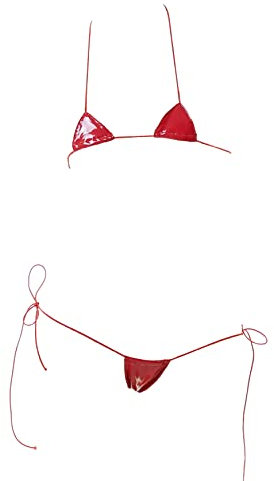 Cuir Micro Bikini Extreme Anime Lingerie Sexy Cosplay Tenue Coquine Japonais APanty Ensemble Deux Pièces Tanga Maillot de Bain, rouge, X-Small - X-Large