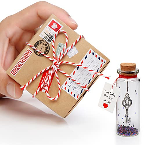 VELENTI Romantic Message in a Bottle - Gift for Him, Her - Miniature Glass Message Bottle with Cork and Wish Card - Charming Wedding, - Valentine's Day Gifts (with cute craft paper box)