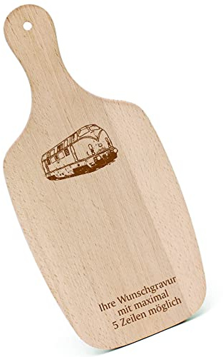 Schneidebrett Frühstücksbrettchen Gravur personalisiert - alte Eisenbahn - mit Griff 330x150 Holzbrett Holz Küche Schneidbrett