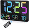 11,5 Digitale Wanduhr Led, Digitaluhr Großes Display mit Fernbedienung, Wanduhr Digital mit Datum, Wochentag, Temperatur, Farbziffern, 12/24H, Wanduhr Ohne Tickgeräusche für Wohnzimmer Büro Schule