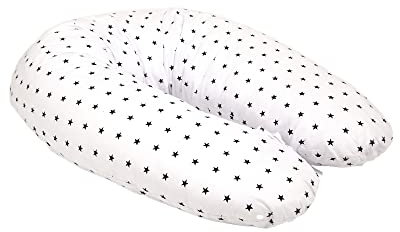 ENRIS Stillkissen Sterne - 190x76 cm I Großes Lagerungskissen Baby, Allergikerfreundliches Schwangerschaftskissen zum Stillen, Seitenschläferkissen mit Bezug aus Baumwolle, Oeko-TEX Stillhörnchen