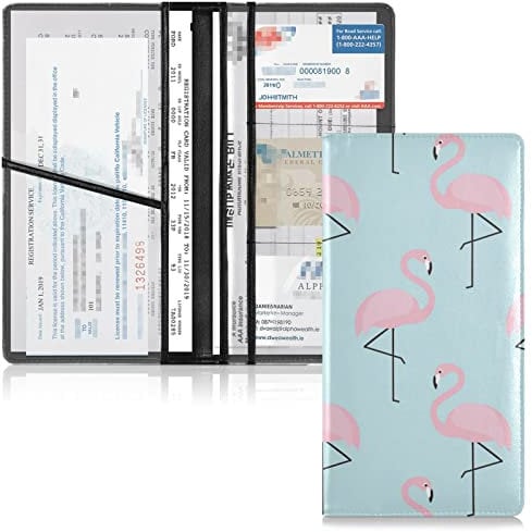 linqin Elegante rosa Flamingo Auto Registration & Versicherung Halter Kunstleder Tasche für Versicherung & Kennzeichen Fahrzeug Handschuhfach Fach Organizer Lizenz Etui