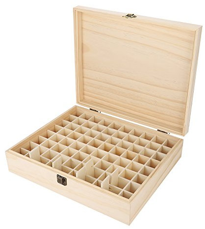 Aufbewahrungsbox für ätherische Öle aus Kiefernholz mit 74 Fächern, Tragbare Aufbewahrungsbox für ätherische Öle, Öl-Displaybox für Reisen und Präsentation