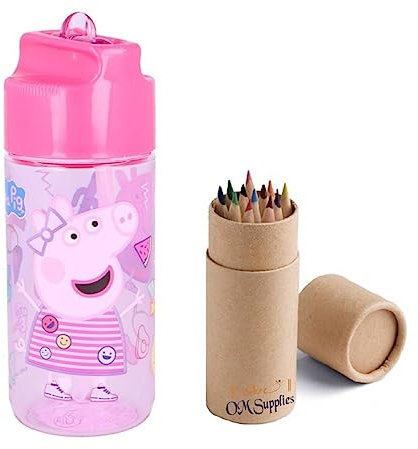 OM SUPPLIES Peppa George Characters wiederverwendbare Tritan-Trinkflasche für Kinder, 430 ml, Urlaub, Schulanfang, Mittagessen, Kinder, BPA-freier Kunststoff (Peppa)