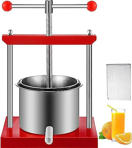 HACSYP Pressoir a Fruit Presse à Raisin, pressoir à vin 1,5 Gal/5,5 l, pressoir à vin de Fruits avec Deux barils en Acier Inoxydable, Presse-Agrumes Orange Citron