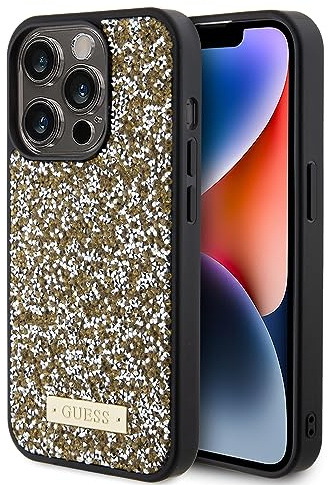 Guess GUHCP15XPFGSBSD Hülle für iPhone 15 Pro Max 6.7 Gelb hardcase Rhinestone Metal Logo