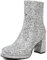 Stivaletti Glitterati con Tacco Grosso da Donna,Stivaletti Sexy con Paillettes e Punta Tonda con Cerniera Laterale di Lusso,Stivali con Tacco Alto da Sposa in Oro alla Moda,Argento,39 EU