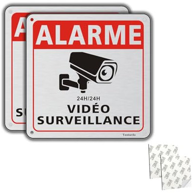 Panneau Alarme Video Surveillance Panneau Camera Surveillance 15x15cm Métal en Aluminium Brossé et Résistant aux UV(2)