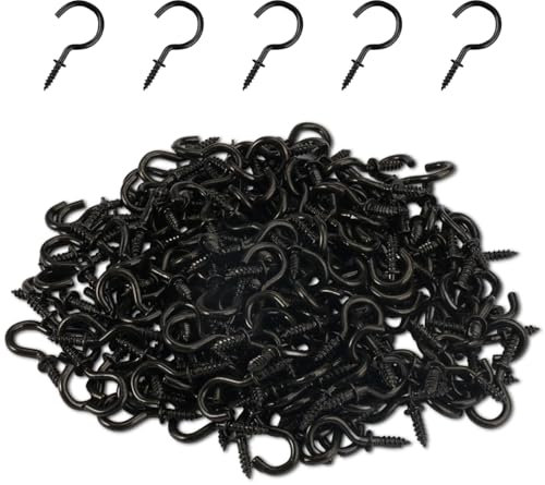 200 Pezzi Ganci a Vite, Occhielli a Vite Aperti, 1/2 Pollice Ganci Legno Vite, Viti a Gancio, Nero Ganci Avvitabili in Metallo, Gancio a Vite per Piante, Tazze, Decorazioni Artistiche