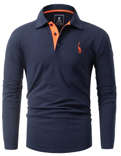 GLESTORE Long Sleeve Polo Shirts Mens Golf Giraffe Tops Men's Adult Casual Polos Navy XL