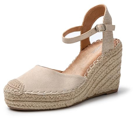 JOMIX Sommer Sandalen Damen Elegant Keilsandalen Espadrilles Plateau Wedges Sandaletten mit Geschlossene Leicht Strandsandalen (Beige, 41 EU)