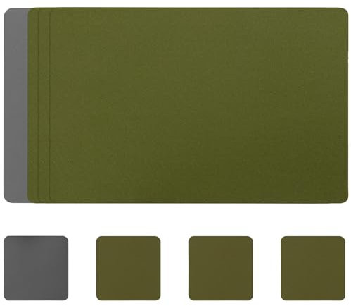 Myir JUN Tischsets Abwaschbar und Untersetzer, Platzset Leder Platzdeckchen Abwaschbar Doppelseitigen Tischsets Umkehrbares Tischset rutschfest Tischset Lederoptik (Grau Grün 01, Satz von 4)