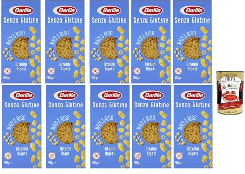 Italian Gourmet Ditalini Rigati pasta senza glutine Nudeln 10 x 400g | Mais und Reis Mischung, glutenfrei, ideale per minestre, cremige Suppen und, Gesamtnettogewicht 4 kg + Kostenlos Polpa 400g