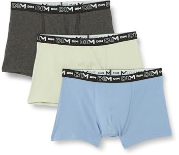 DIM Boxer Homme Coton Stretch Respirant Maintien Optimal x3, Vert/Bleu, XL