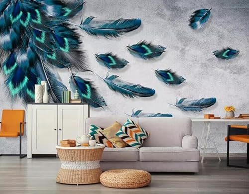 Vlies Tapeten Wandtapete Blaue Feder Größe:W150CMxH105CM 3D Wandbild Tapete Vlies Tapete Wandtapete Tapete Wohnzimmer Wanddekoration Fototapete 3D Tapete Effekt Wandbild