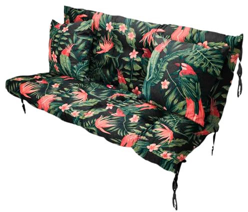 Filippo Sitzauflagen Gartenmöbel 160 x 55 x 55 cm Papageien - Kissen Hollywoodschaukel Beständig Gegen Schimmel – Handgefertigt Polster für Hollywoodschaukel mit Befestigungsschnüre