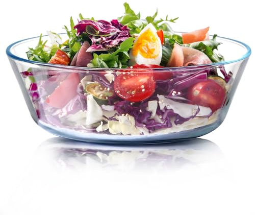 NUTRIUPS 1.4L Glass Mixing Bowl, Ensaladera de Vidrio Transparente, Tazones Grandes de Vidrio, Aptos para Microondas y Horno(1400 L)