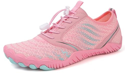 AONEGOLD Water Shoes Mens Women Barefoot Quick Dry Aqua Swim Yoga Lightweight Breathable Snorkeling Surfing Beach Fitness Shoes (Pink, Size 6)