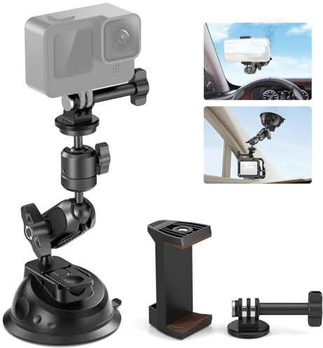 NEEWER Handy Saugnapf Halterung kompatibel mit iPhone GoPro Actioncam mit Magic Arm 360° Schwenk/90° Neigungs Kugelkopf, schnelle Verriegelung Autohalterung mit Telefon Kamerahalterung Adapter, CA029