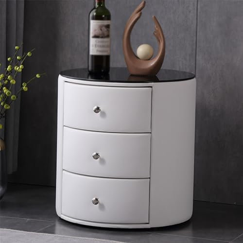 Led Nightstand 3 Drawer for Storing Items, Small Bedside Tables Circle with Adjustable LED Lights, End Table Organizer for Bedroom Living Room Office Use (Color : J)