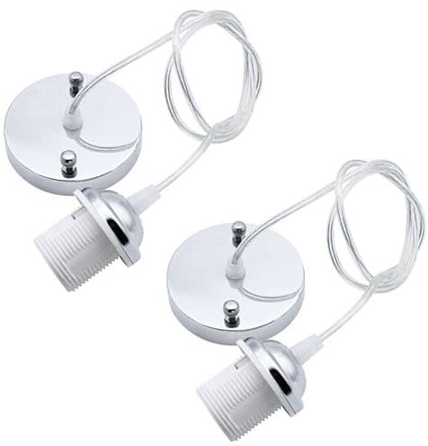 BlueXP 2 Pièces E27 Lampade A Sospensione Accessori Portalampade A Sospensione Vintage Rosone Lampadario Soffitto con 90cm Cavo per Lampade a Sospensione-Chrome
