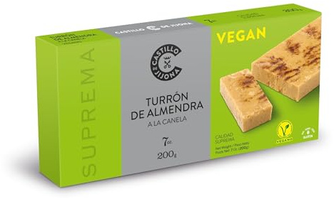 Castillo de Jijona - Veganer Zimt-Mandel-Nougat 200g - Veganer Nougat - Ausgewählte Mandeln - V-Label - Glutenfrei - Höchste Qualität - Handgemachtes Rezept - Spanien (Jijona)
