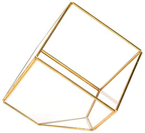 GLOGLOW Terrarium Géométrique en Verre, Style Moderne, Support en Cuivre, pour Maison, Bureau et Jardin