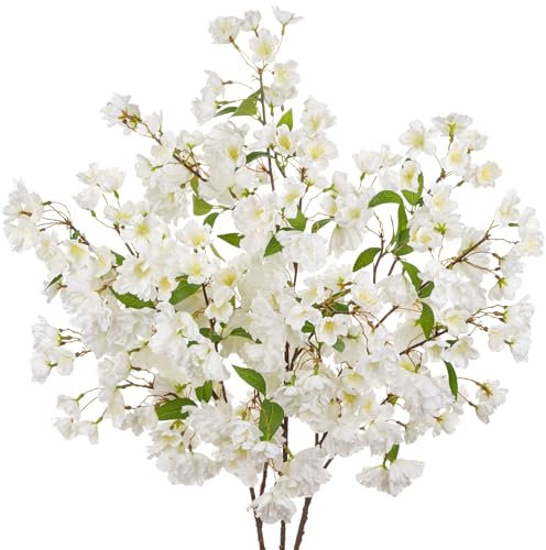 Hollyone Lot de 3 branches de cerisier artificielles de 104,3 cm de haut, fleurs artificielles pour décoration, fleurs de cerisier artificielles en soie blanche pour décoration d'intérieur, mariage