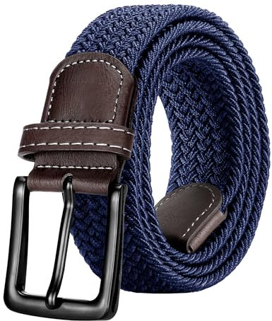 EsengNoyi Braided Belts Men Elastic Stretch Belt for Jeans Pants Golf, Blue, M - waist 34-38