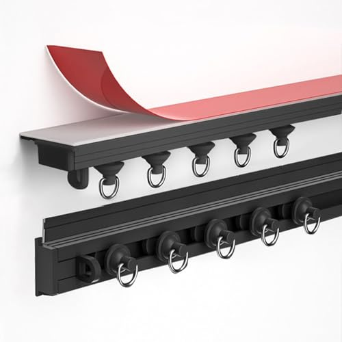 Gardinenschiene Selbstklebende Für Schiebevorhang, Aluminium-Vorhangschienen-Set Für Vorhänge, Raumteiler, Wohnmobil-Vorhang, Duschvorhang(Ceiling black,50cm/1.64ft)