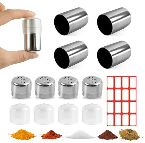 4 Stück Mini Salzstreuer für Unterwegs, Salzstreuer Klein, Mini Gewürzstreuer, Mini Reise Salz und Pfefferstreuer für Küchen, Restaurants, Camping und Grillabende im Freien (4 S-Loch)