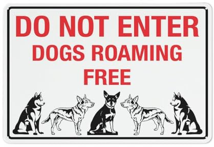 Do Not Enter Dogs Roaming Free Sign 12 X 8 Inches Reflective Aluminum Metal Warning Signage With Symbol For Indoor Outdoor Use