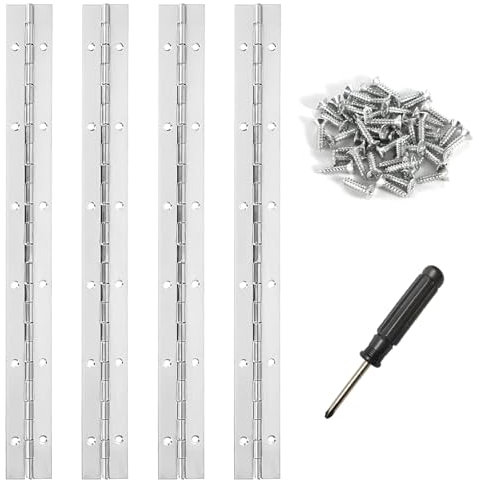 4 Pieces Piano Band Stainless Steel, 30 cm Piano Band Hinge Stainless Steel Hinges with Screwdriver and Screws, Piano Hinge Piano Band Rod Hinge for Pianos Cabinet Doors Doors