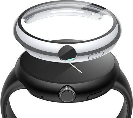 Misxi 2-Stück Harte PC Hülle mit Displayschutz Kompatibel mit Google Pixel Watch 2 / Pixel Watch 41mm, Hochempfindliche Leichte Anti-Fall Schutzhülle, 1 Silber + 1 Schwarz
