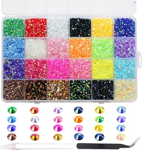 24000Pcs Strasssteine für Nägel, BetterJonny Hitzefix Strasssteine zum Basteln 3mm Nail Art Strasssteine Flatback Edelsteine Runde mit Pinzette und Punktierung Stift für DIY Handwerk Nägel Kleidung, B