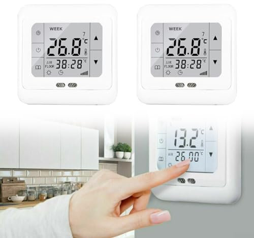 2Pcs Digital Underfloor Heating Thermostat, Programmable Temperature Controller Panel With Mini Junction Box, For Home Office Use