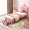 BPKADHY Lettino imbottito per bambini, 90 x 200 cm, con testiera a LED regolabile e 1 cassetto, letto singolo per bambini, in pelle PU con rete a doghe, rosa