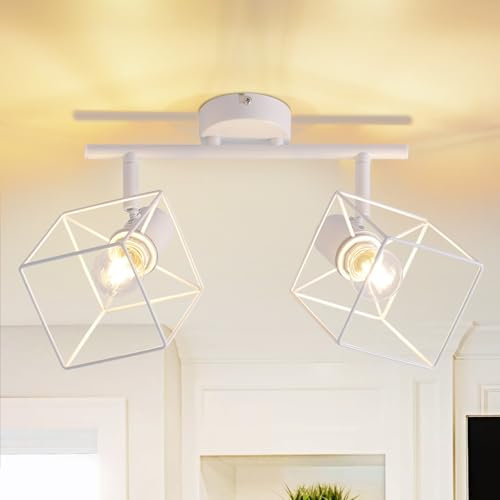 Homefire Deckenstrahler Deckenlampe 2 Flammig - E14 Deckenspots Deckenleuchte Weiß 350° Schwenkbar Modern Wohnzimmerlampe Küchenlampe Flurlampe für Schlafzimmer Büro - Ohne Leuchtmittel