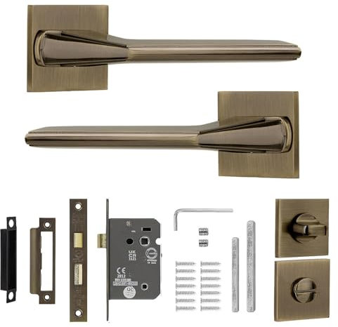 Decoranddecor Antique Brass Internal Door Handles - Aluminium Handle Sets With Bathroom Lock and Turn and Release | Pera Range