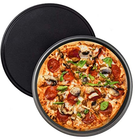 Generic 2er Set Pizzablech, Ø 24cm/9 Zoll Rund Pizzaform, Antihaftbeschichtetem Carbonstahl, Pizza & Flammkuchen, Pizzaform