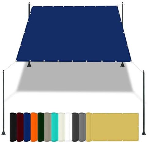 Lona de sombra para camping, 2,6 x 3,8 m, impermeable, 98% de bloqueo UV, color azul marino, cuerda y kit de fijación