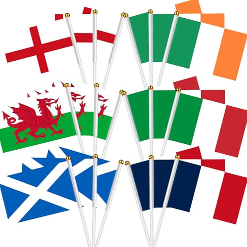 AhfuLife Petit Drapeaux 6 Nations Rugby 2025, 18Pcs Petit 6 Nations Drapeaux, Drapeaux Angleterre, Écosse, France, Irlande, Italie, Pays de Galles pour Celebration Tournoi des 6 Nations Rugby 2025