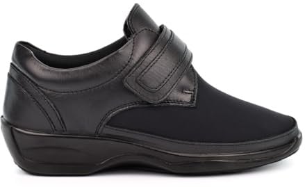 Womens Wide Fit Shoes Womens Leather Shoes EEE Shoes 3E Shoes Extra Wide Shoes Ladies Touch Fasten Shoes Triple E Width Black (EEE Fitting) 6 UK