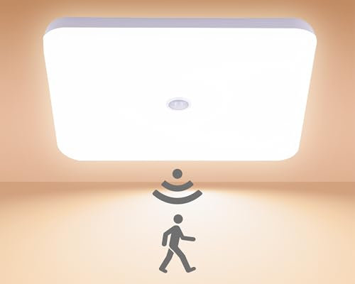 MASLED 25cm 30W IP54 Motion Sensor Lights Indoor Ceiling | Moistureproof, 3000LM, Upto 20m2, 4000K Natural Daylight, Wired 220AC | Bathroom, Toilet, Balcony, Garage etc. (SQUARE-4000K, 25CM-30W)
