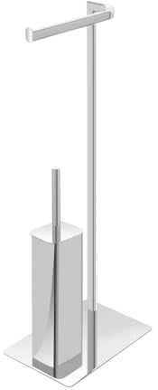 Piantana Porta Rotolo E Porta Scopino Da Appoggio Per Bagno In Acciaio Cromato Linea Style, L 16 x P 20 x H 71 Cm, Dotata Di 1 Braccio Con Fermo E Spazzola WC Con Contenitore