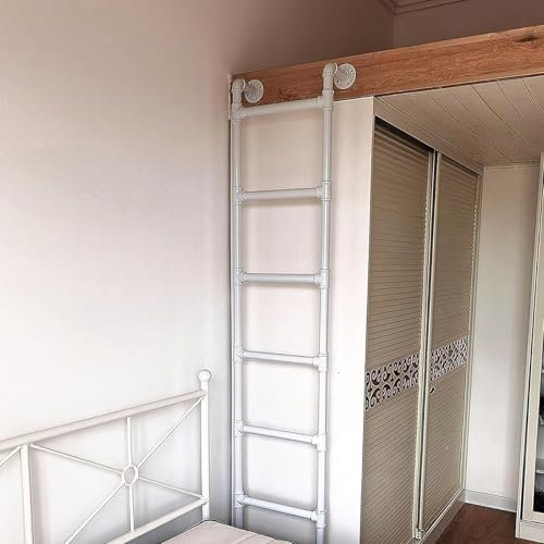 Notleiter für Feuer, weiße Rundrohrleiter für Zuhause 4ft/5ft/6ft/7ft/8ft/9ft langlebige Sicherheitsleiter für Wand-/Bodenmontage, Dachbodentreppe, Ausstiegsleiter, 140 kg Tragkraft, Größe anpassbar(2