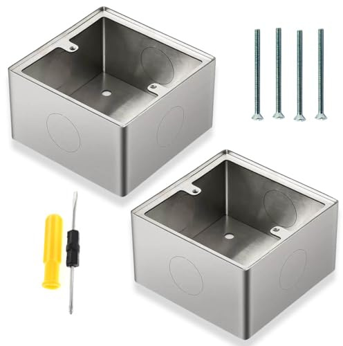 Acmerota Aufputz-Rahmen Edelstahl Aufputzgehäuse (Aufputzrahmen) Aufputz Gehäuse Für Lichtschalter, Ethernet-Kabel-Netzwerkbuchsen, Unterputzdosen 86 x 86 mm - 33 mm Tiefe